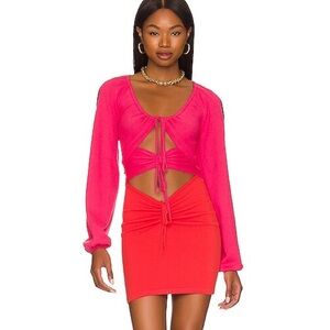 Lovers and Friends Zowie Drawcord Knit Mini Dress in Orange & Magenta